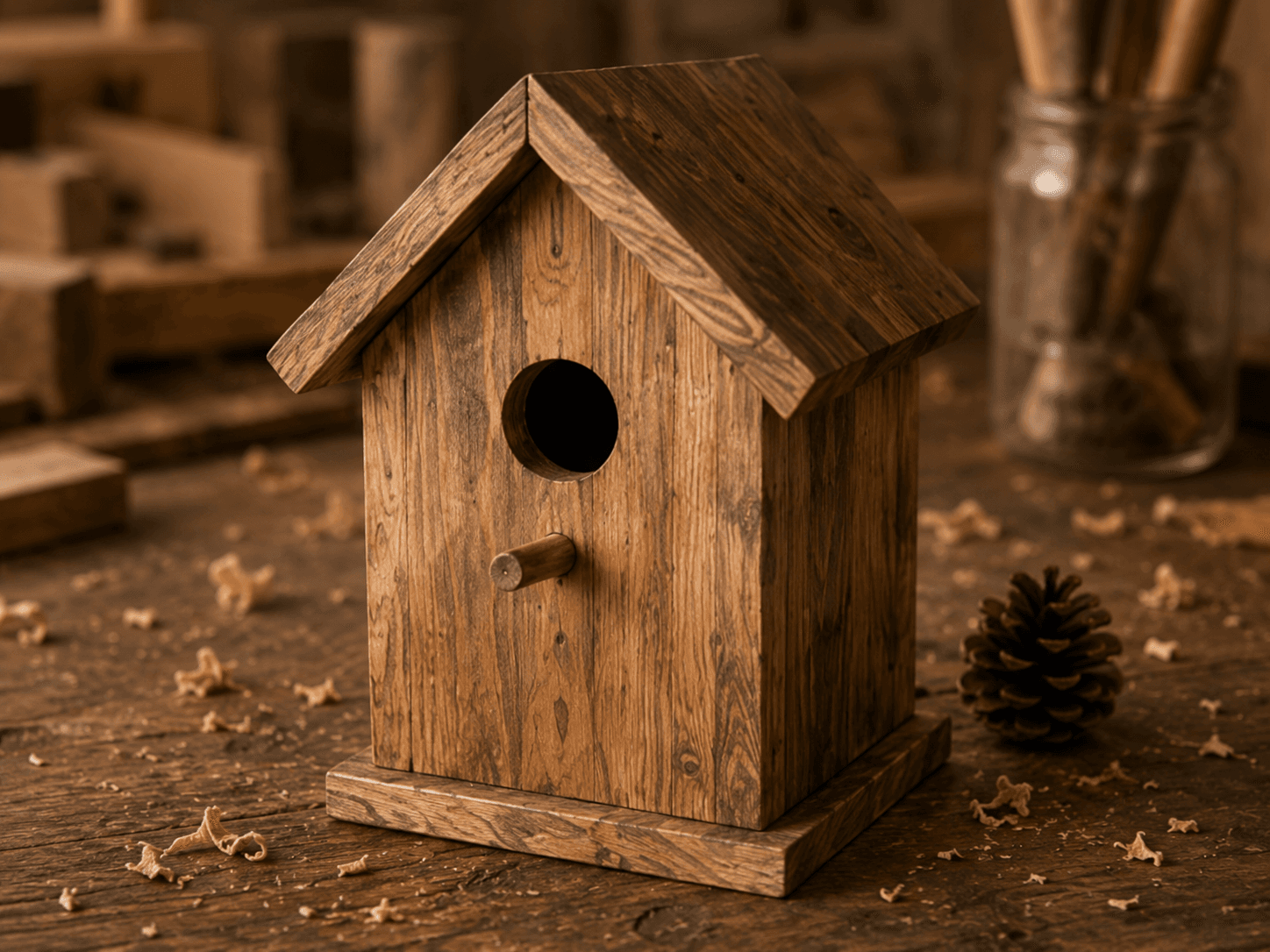 Handgefertigtes Vogelhaus aus Massivholz mit rundem Einflugloch